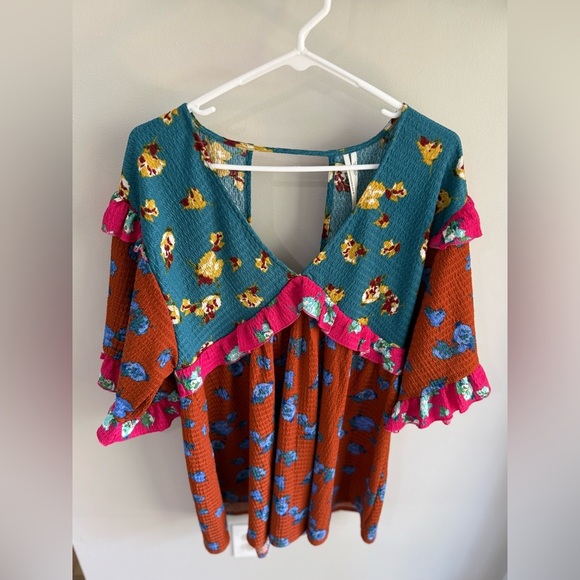 By Anthropologie Ruffled Sleep Mini Dress - Floral Patchwork - Size Small Petite - Picture 12 of 13